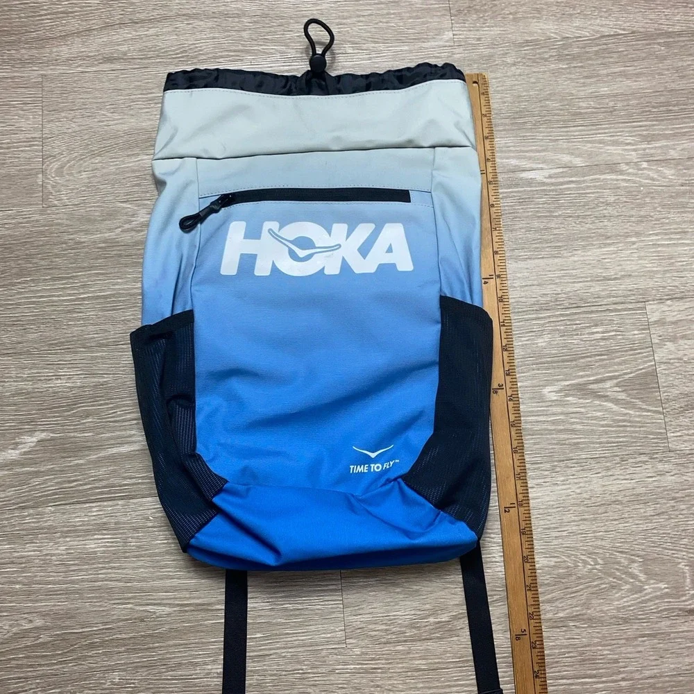 Hoka One Blue One Time To Fly Drawstring Backpack Shoe Bag Lightweight Running